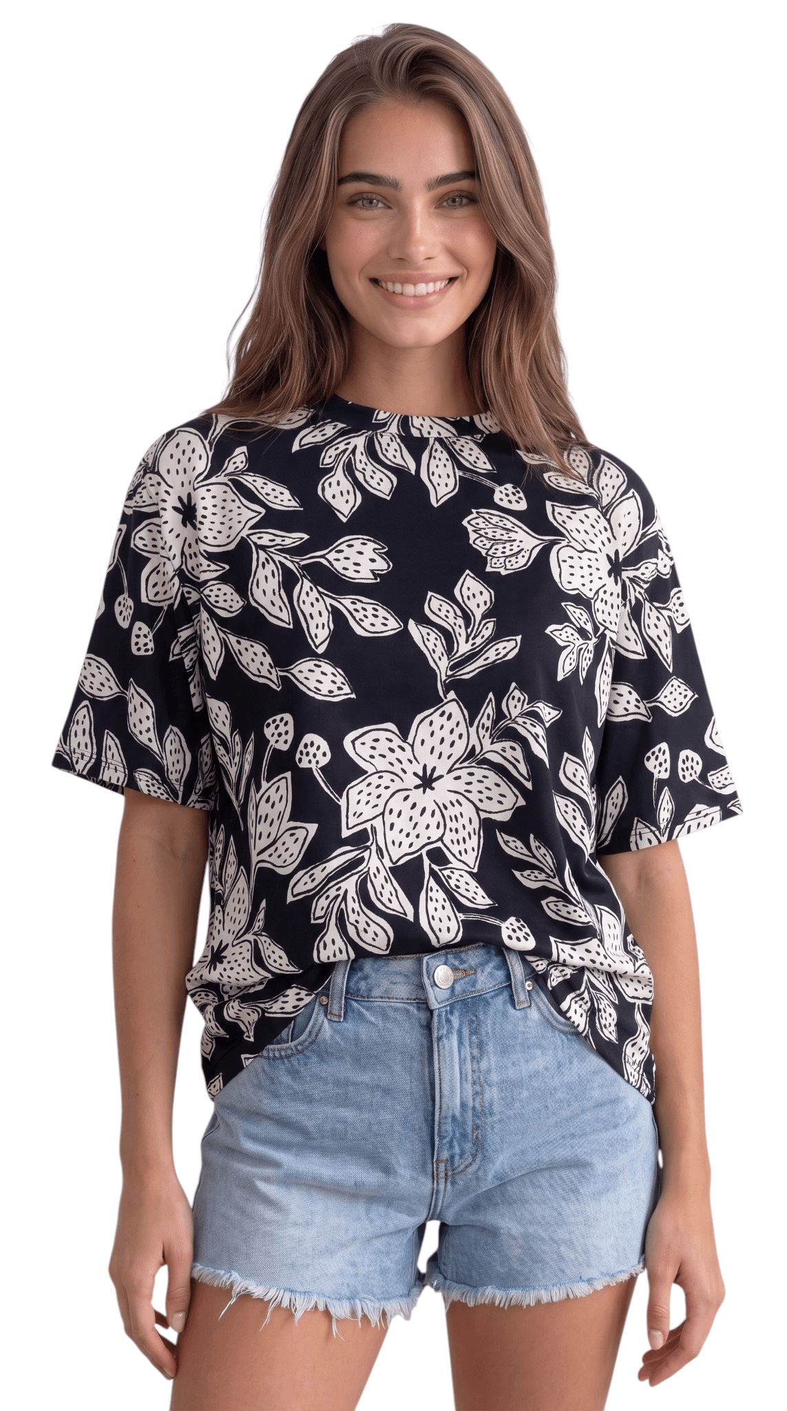 Blusa Feminina Over Suede Estampado Modelagem Larguinha Manga Curta Casual Confortável M G e GG Solta