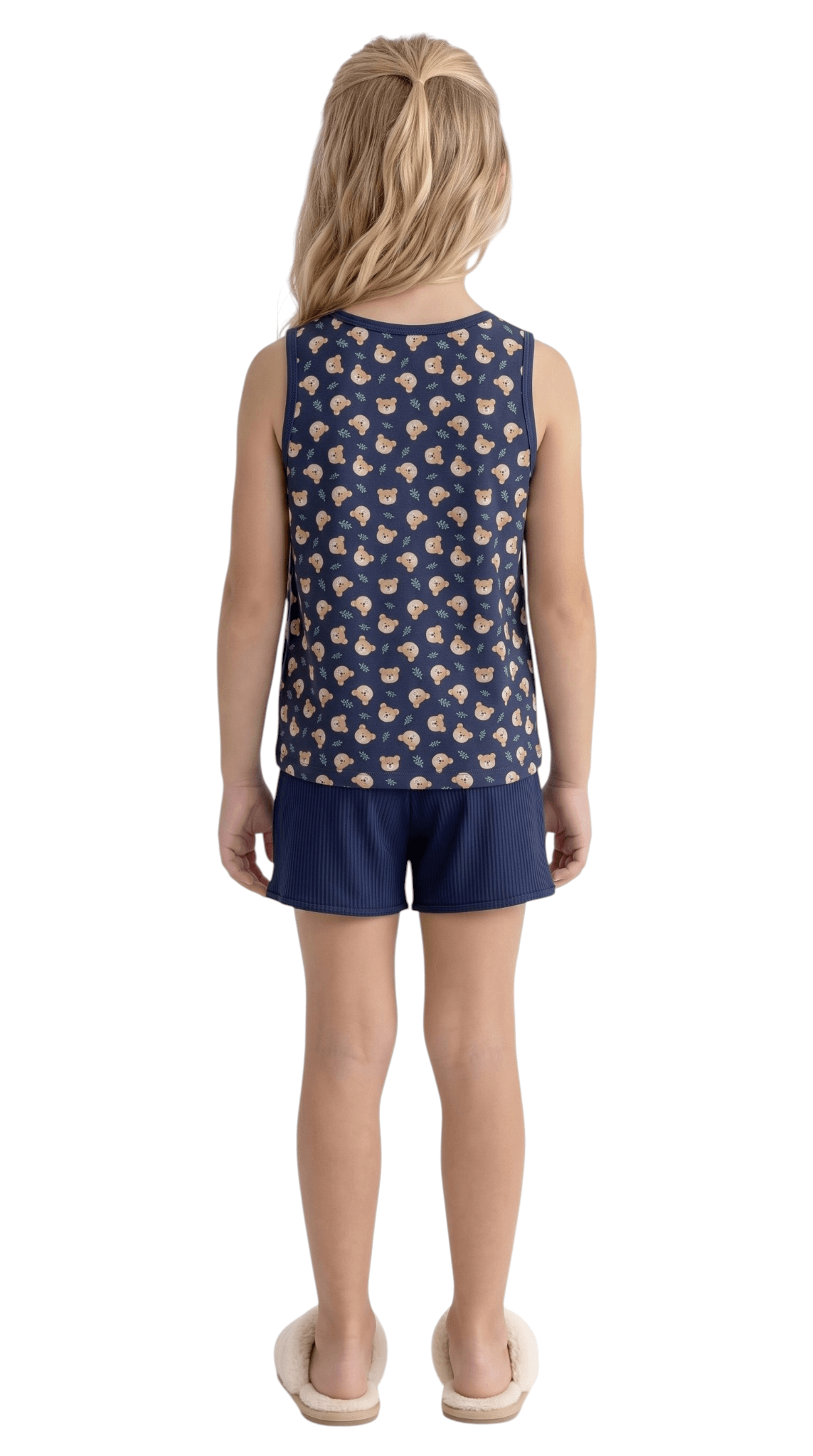 Pijama Curto Feminino Infantil Marina Suede Regata e Short Canelado